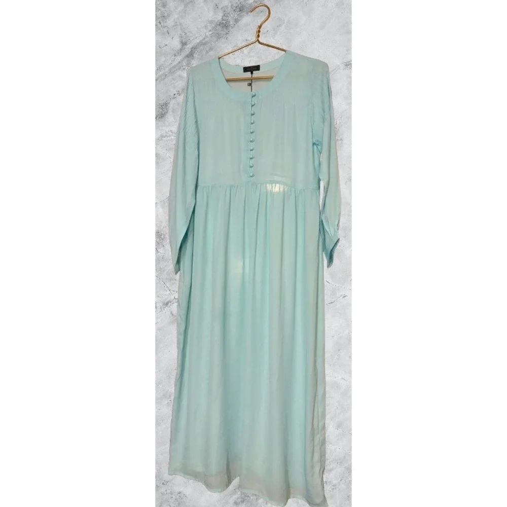 Vohra & Saigol Women Lt. Blue Pintuck Button Front Long Sleeve Maxi Dress Sz 12 - Picture 2 of 8